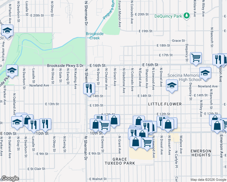 map of restaurants, bars, coffee shops, grocery stores, and more near 1420 North Grant Avenue in Indianapolis