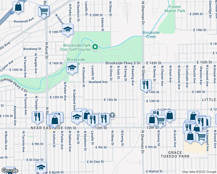 map of restaurants, bars, coffee shops, grocery stores, and more near 1352 North Olney Street in Indianapolis