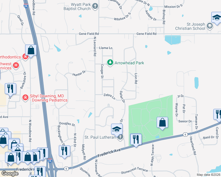 map of restaurants, bars, coffee shops, grocery stores, and more near 4606 Gazelle Terrace in Saint Joseph
