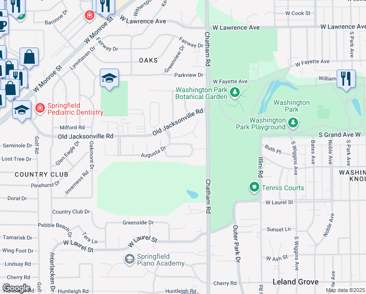 map of restaurants, bars, coffee shops, grocery stores, and more near 42 Turnberry Place in Springfield