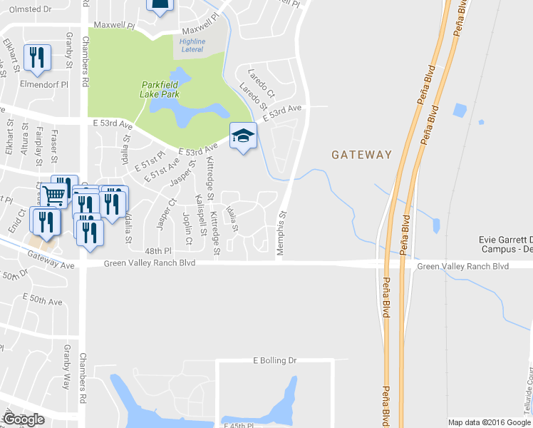 map of restaurants, bars, coffee shops, grocery stores, and more near 185 Idalia Street in Denver