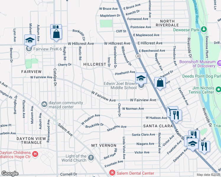 map of restaurants, bars, coffee shops, grocery stores, and more near 49 Marie Avenue in Dayton
