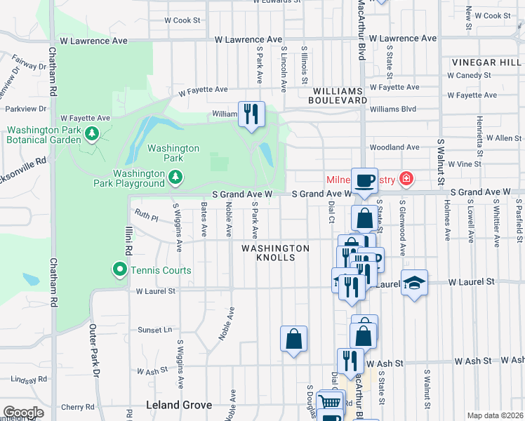 map of restaurants, bars, coffee shops, grocery stores, and more near 1326 South Park Avenue in Springfield