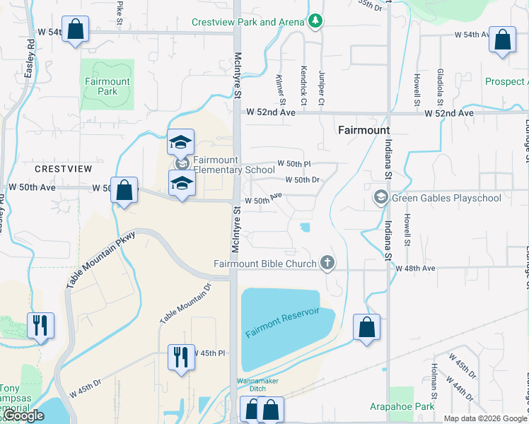 map of restaurants, bars, coffee shops, grocery stores, and more near 15416 West 49th Drive in Golden