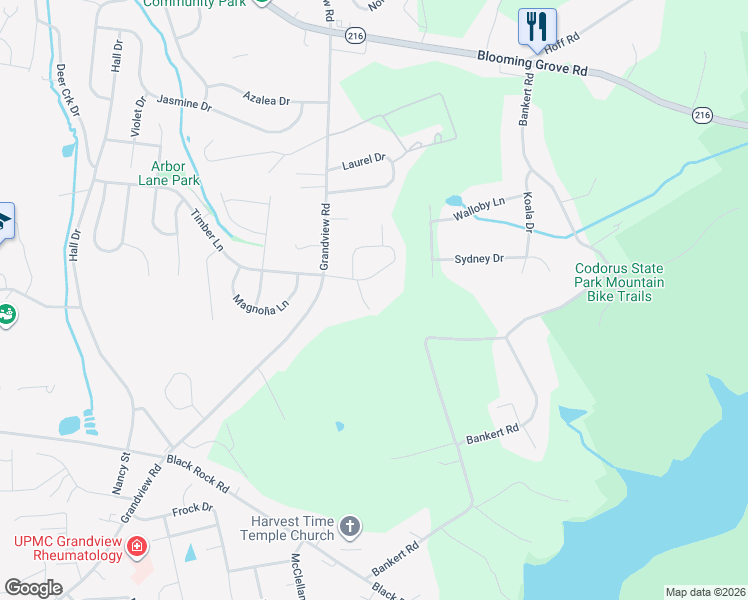 map of restaurants, bars, coffee shops, grocery stores, and more near 43 Timber Lane in Hanover