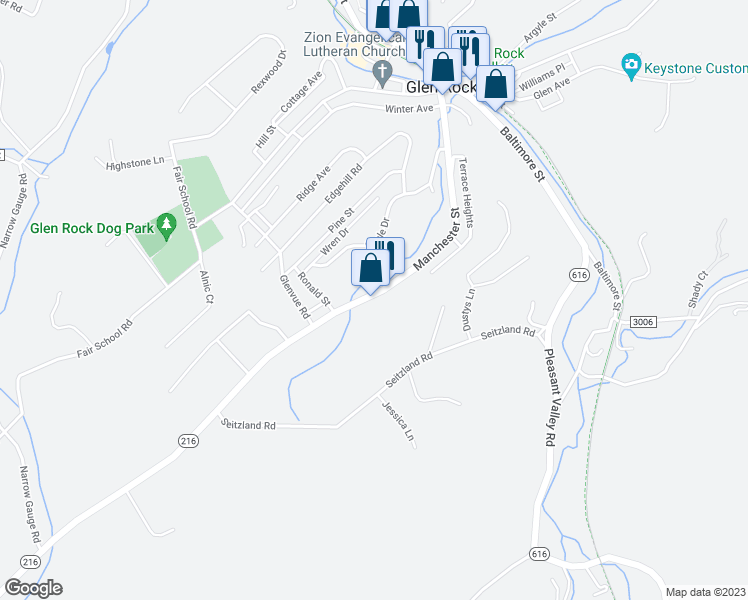 map of restaurants, bars, coffee shops, grocery stores, and more near 2330 Manchester Street in Glen Rock