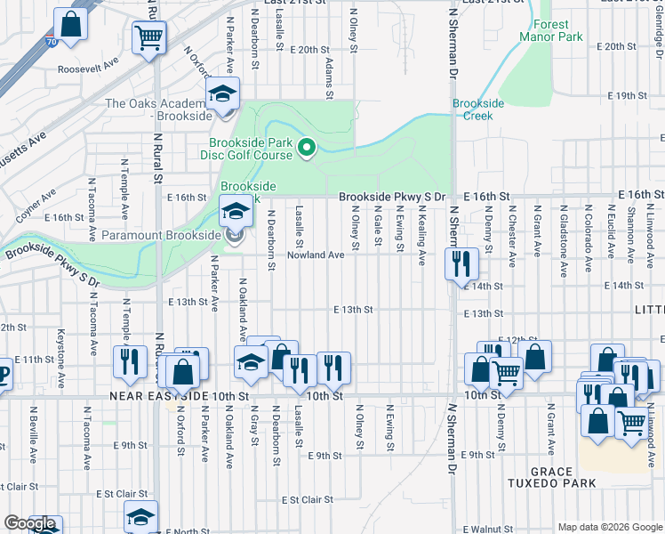 map of restaurants, bars, coffee shops, grocery stores, and more near 1352 North Olney Street in Indianapolis
