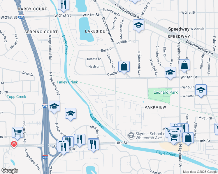 map of restaurants, bars, coffee shops, grocery stores, and more near 1520 North Mickley Avenue in Speedway