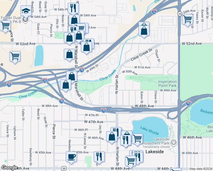 map of restaurants, bars, coffee shops, grocery stores, and more near 6105 West 49th Place in Wheat Ridge