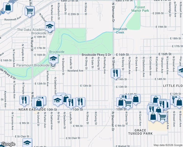 map of restaurants, bars, coffee shops, grocery stores, and more near 1352 North Gale Street in Indianapolis