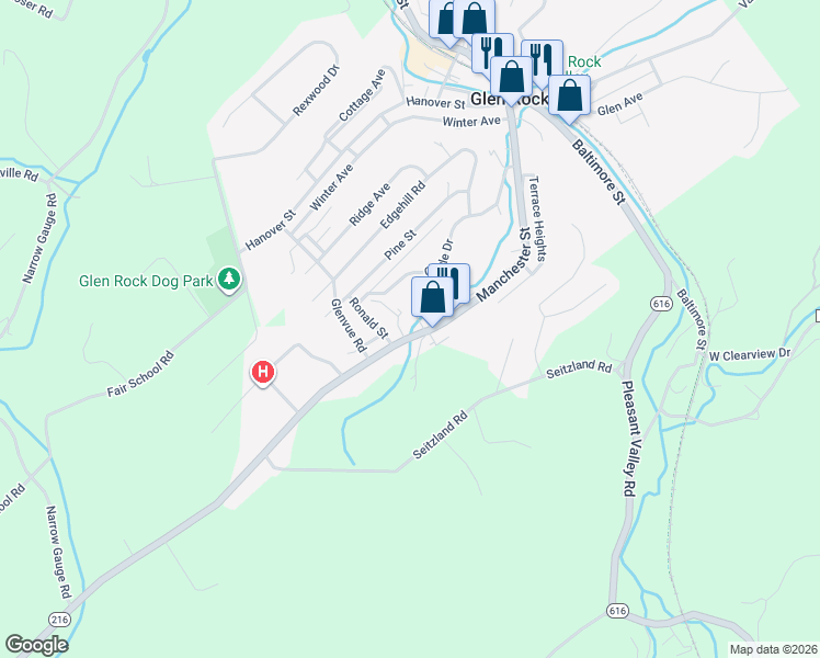 map of restaurants, bars, coffee shops, grocery stores, and more near 147 Manchester Street in Glen Rock