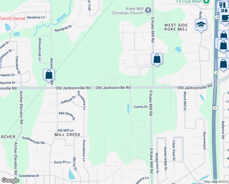 map of restaurants, bars, coffee shops, grocery stores, and more near 3520 Old Jacksonville Road in Springfield