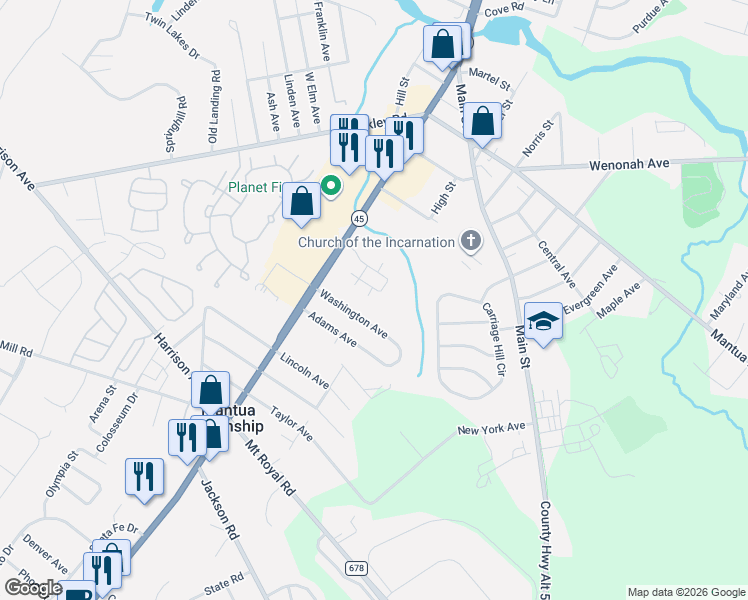 map of restaurants, bars, coffee shops, grocery stores, and more near 51 Barry Drive in Gloucester County
