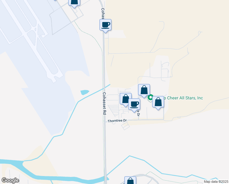 map of restaurants, bars, coffee shops, grocery stores, and more near 13200 Contractors Lane in Chico