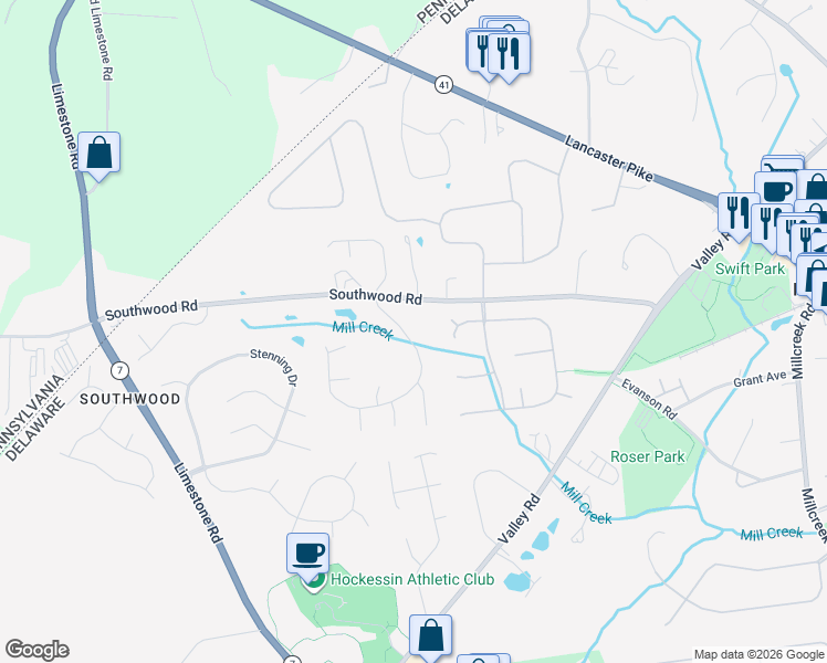 map of restaurants, bars, coffee shops, grocery stores, and more near 5 Pierson's Ridge in Hockessin