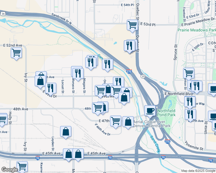 map of restaurants, bars, coffee shops, grocery stores, and more near 4901-4999 Oneida Street in Commerce City