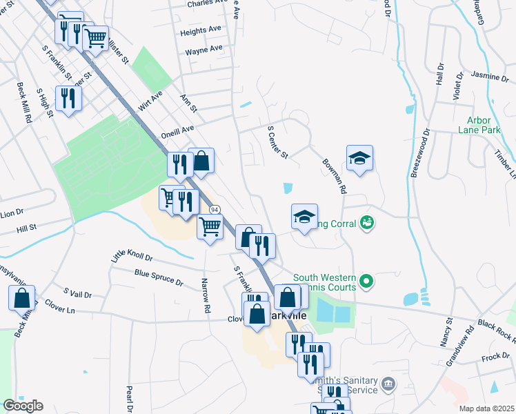 map of restaurants, bars, coffee shops, grocery stores, and more near 1615 Baer Avenue in Hanover