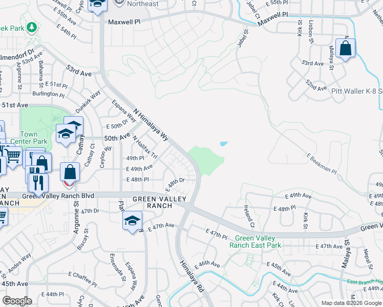 map of restaurants, bars, coffee shops, grocery stores, and more near 4900 Himalaya Road in Denver