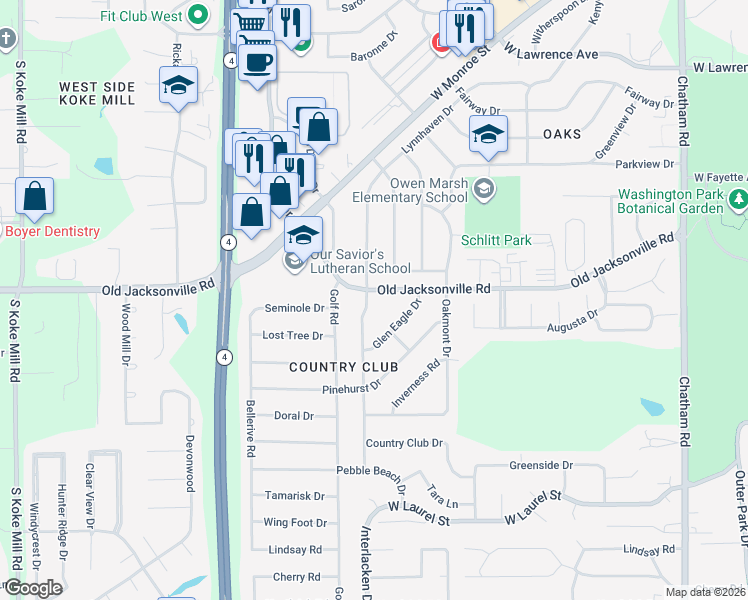 map of restaurants, bars, coffee shops, grocery stores, and more near 2-38 Interlacken Rd in Springfield