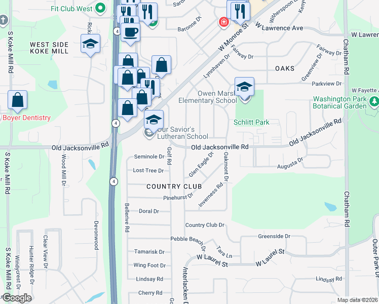 map of restaurants, bars, coffee shops, grocery stores, and more near 2 Interlacken Road in Springfield