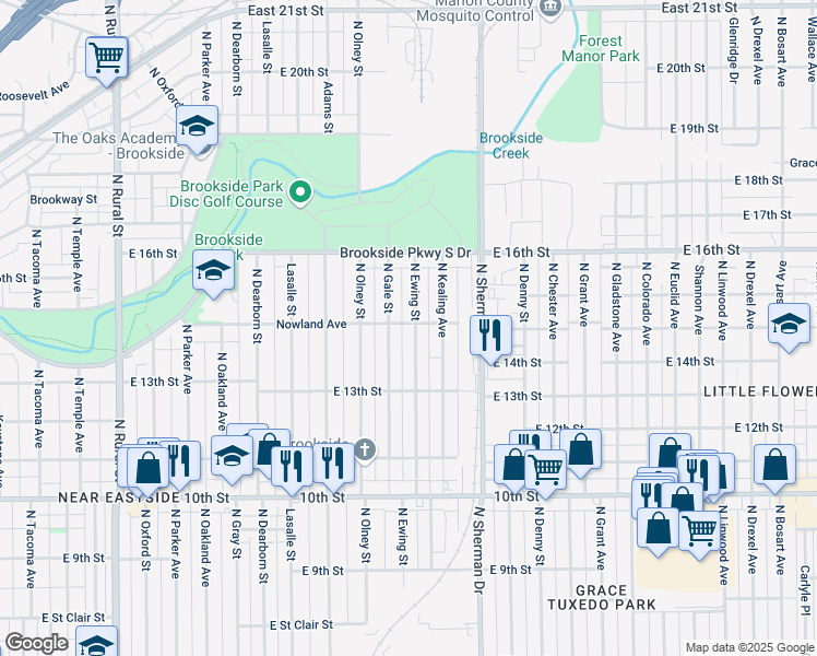 map of restaurants, bars, coffee shops, grocery stores, and more near 1347 North Ewing Street in Indianapolis