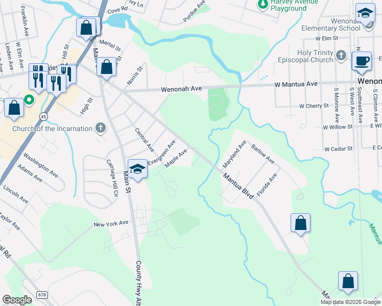 map of restaurants, bars, coffee shops, grocery stores, and more near 221 Maple Avenue in Gloucester County