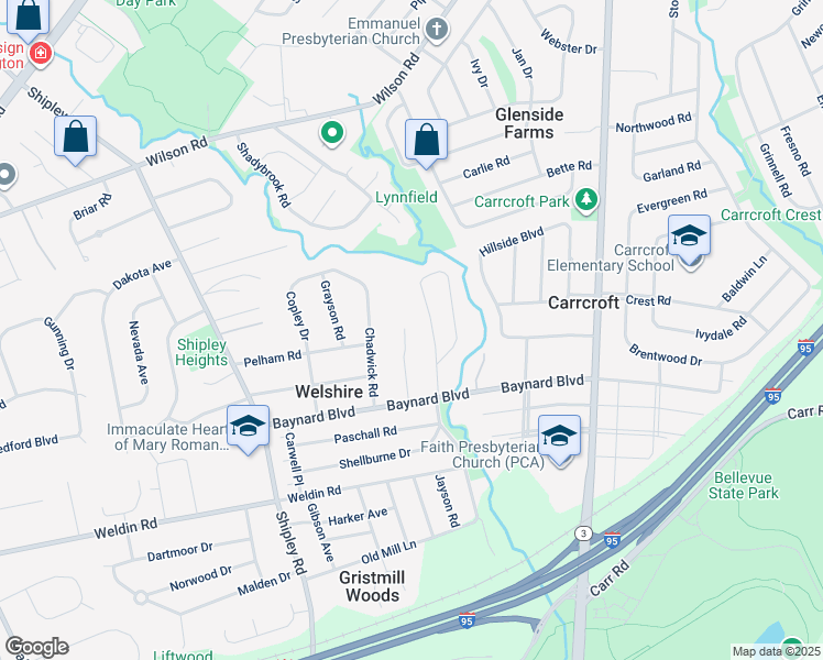 map of restaurants, bars, coffee shops, grocery stores, and more near 13 Newark Union Road in Wilmington