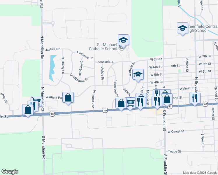 map of restaurants, bars, coffee shops, grocery stores, and more near 52 Tyler Avenue in Greenfield