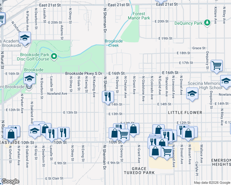 map of restaurants, bars, coffee shops, grocery stores, and more near 3831 Nowland Avenue in Indianapolis