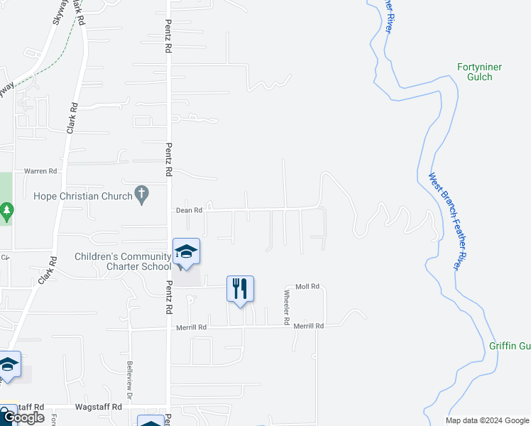 map of restaurants, bars, coffee shops, grocery stores, and more near 1862 Dean Road in Paradise