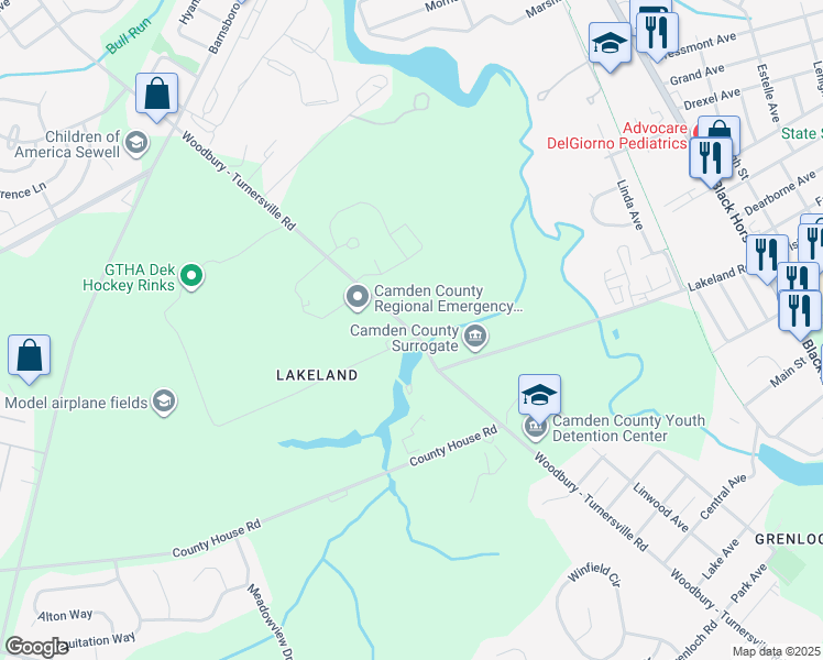 map of restaurants, bars, coffee shops, grocery stores, and more near 405 Woodbury - Turnersville Road in Gloucester Township