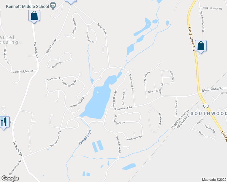 map of restaurants, bars, coffee shops, grocery stores, and more near 1521 Broad Run Road in Landenberg