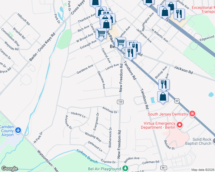 map of restaurants, bars, coffee shops, grocery stores, and more near 19 Glenview Avenue in Berlin