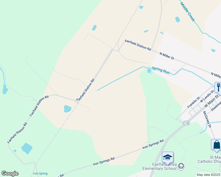 map of restaurants, bars, coffee shops, grocery stores, and more near 605 Fairfield Station Road in Fairfield