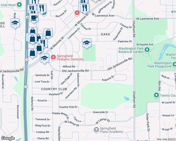 map of restaurants, bars, coffee shops, grocery stores, and more near 2277-2499 Old Jacksonville Road in Springfield