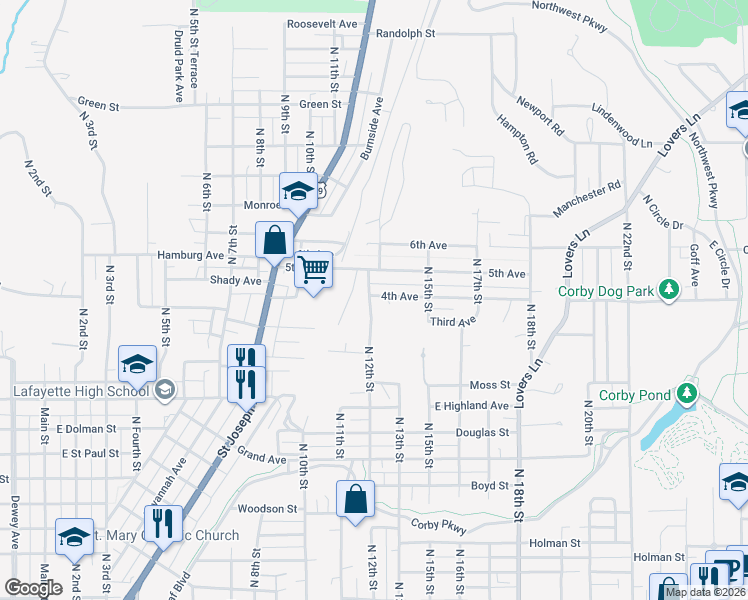 map of restaurants, bars, coffee shops, grocery stores, and more near 1208 5th Avenue in Saint Joseph