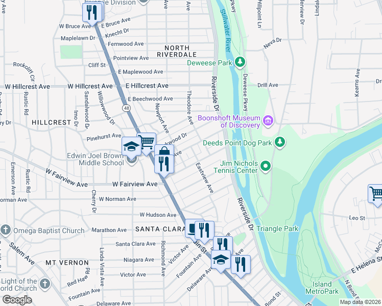 map of restaurants, bars, coffee shops, grocery stores, and more near 131 Ernst Avenue in Dayton