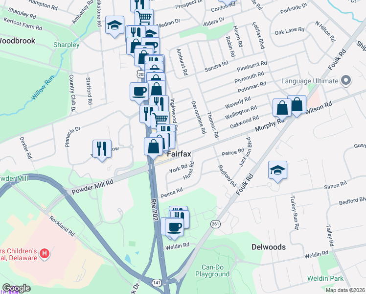 map of restaurants, bars, coffee shops, grocery stores, and more near 104 Old Point Road in Wilmington