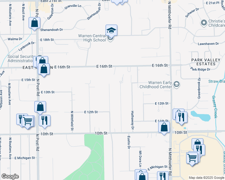 map of restaurants, bars, coffee shops, grocery stores, and more near 1340 Eustis Drive in Indianapolis