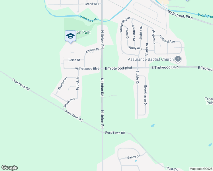 map of restaurants, bars, coffee shops, grocery stores, and more near 2794 North Union Road in Trotwood