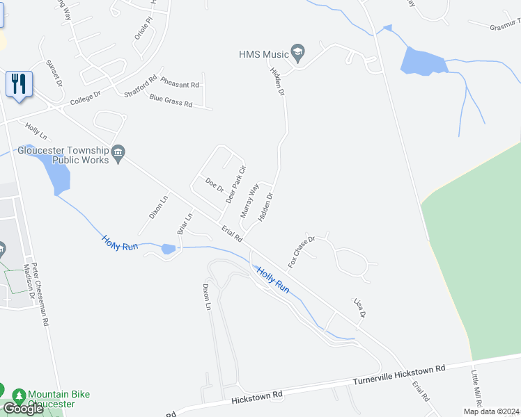 map of restaurants, bars, coffee shops, grocery stores, and more near 11 Hidden Drive in Camden County