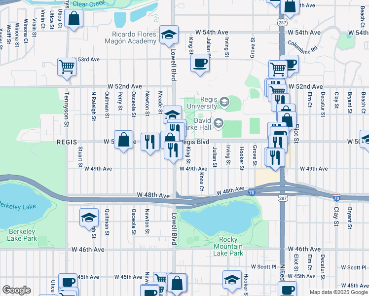 map of restaurants, bars, coffee shops, grocery stores, and more near in Denver