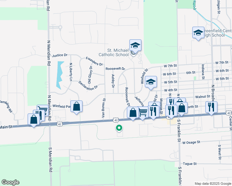 map of restaurants, bars, coffee shops, grocery stores, and more near 323 Harding Avenue in Greenfield