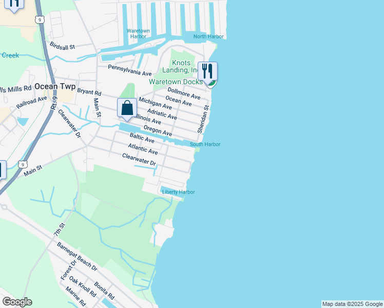 map of restaurants, bars, coffee shops, grocery stores, and more near 120 Baltic Avenue in Ocean Township
