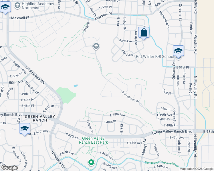 map of restaurants, bars, coffee shops, grocery stores, and more near 5025 Jebel Street in Denver