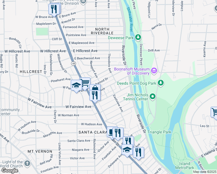 map of restaurants, bars, coffee shops, grocery stores, and more near 131 Ernst Avenue in Dayton