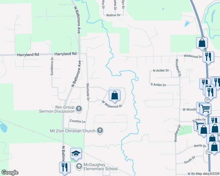map of restaurants, bars, coffee shops, grocery stores, and more near 1601 Brierwood Drive in Mount Zion