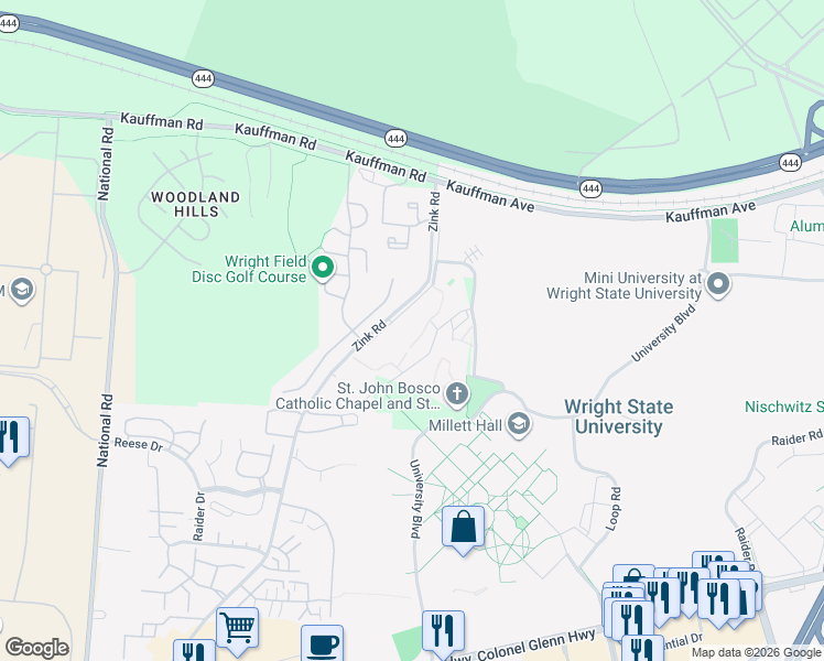 map of restaurants, bars, coffee shops, grocery stores, and more near in Fairborn