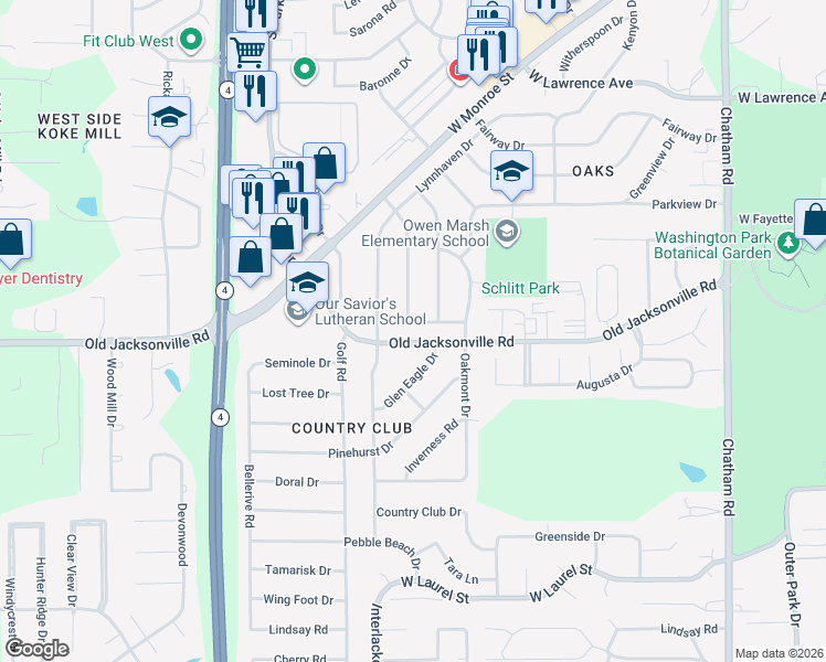 map of restaurants, bars, coffee shops, grocery stores, and more near 2403-2499 Milford Road in Springfield