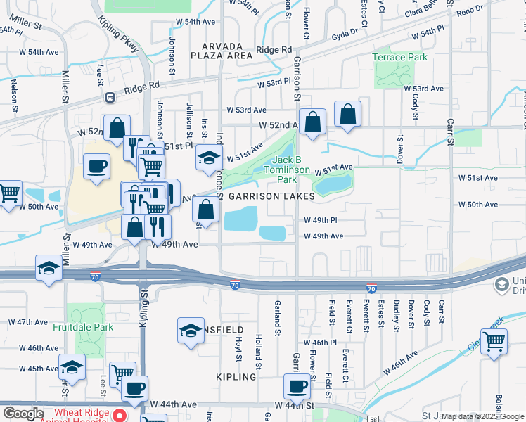 map of restaurants, bars, coffee shops, grocery stores, and more near in Wheat Ridge